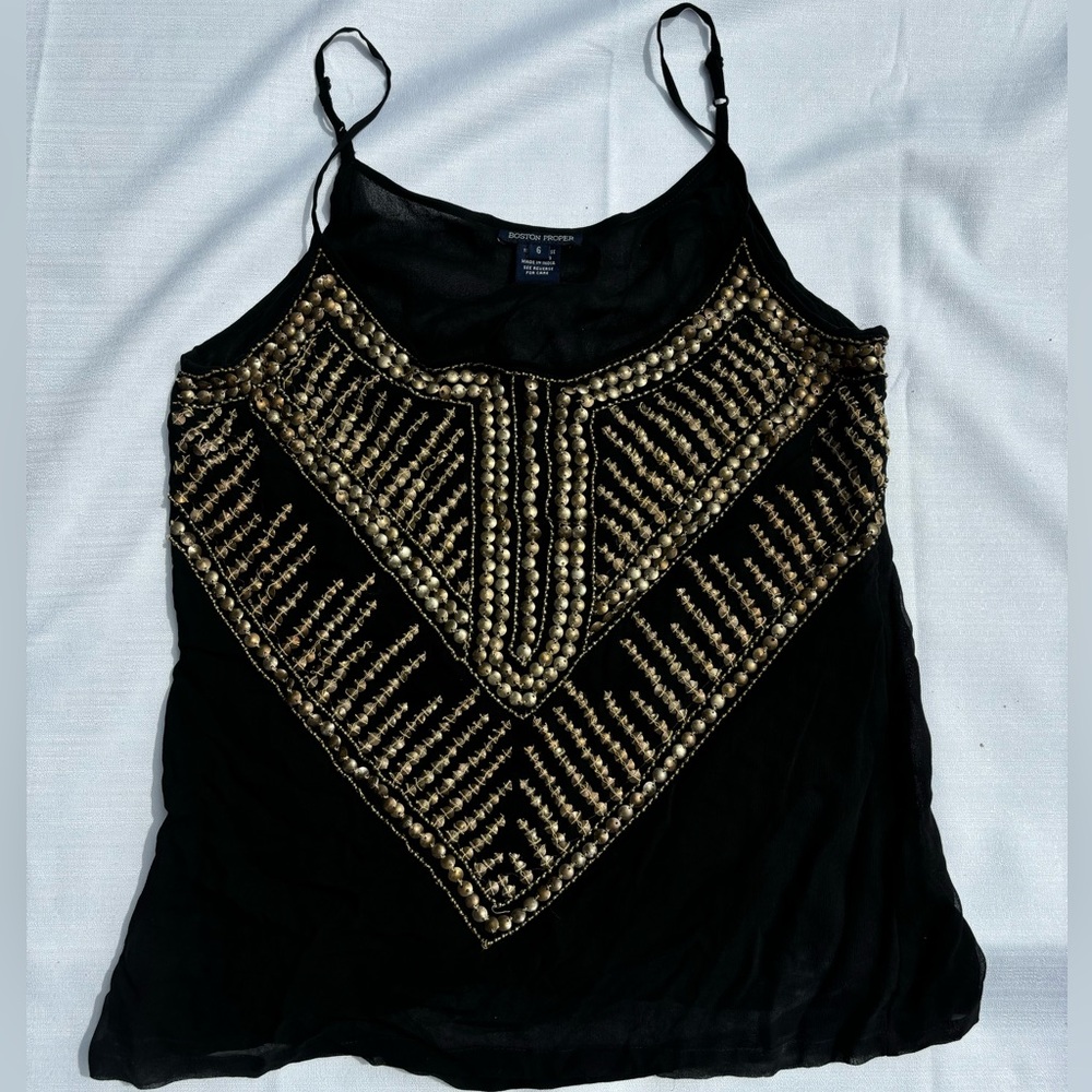 vintage Y2K metallic beaded black and gold tank top very well made (heavy) metal